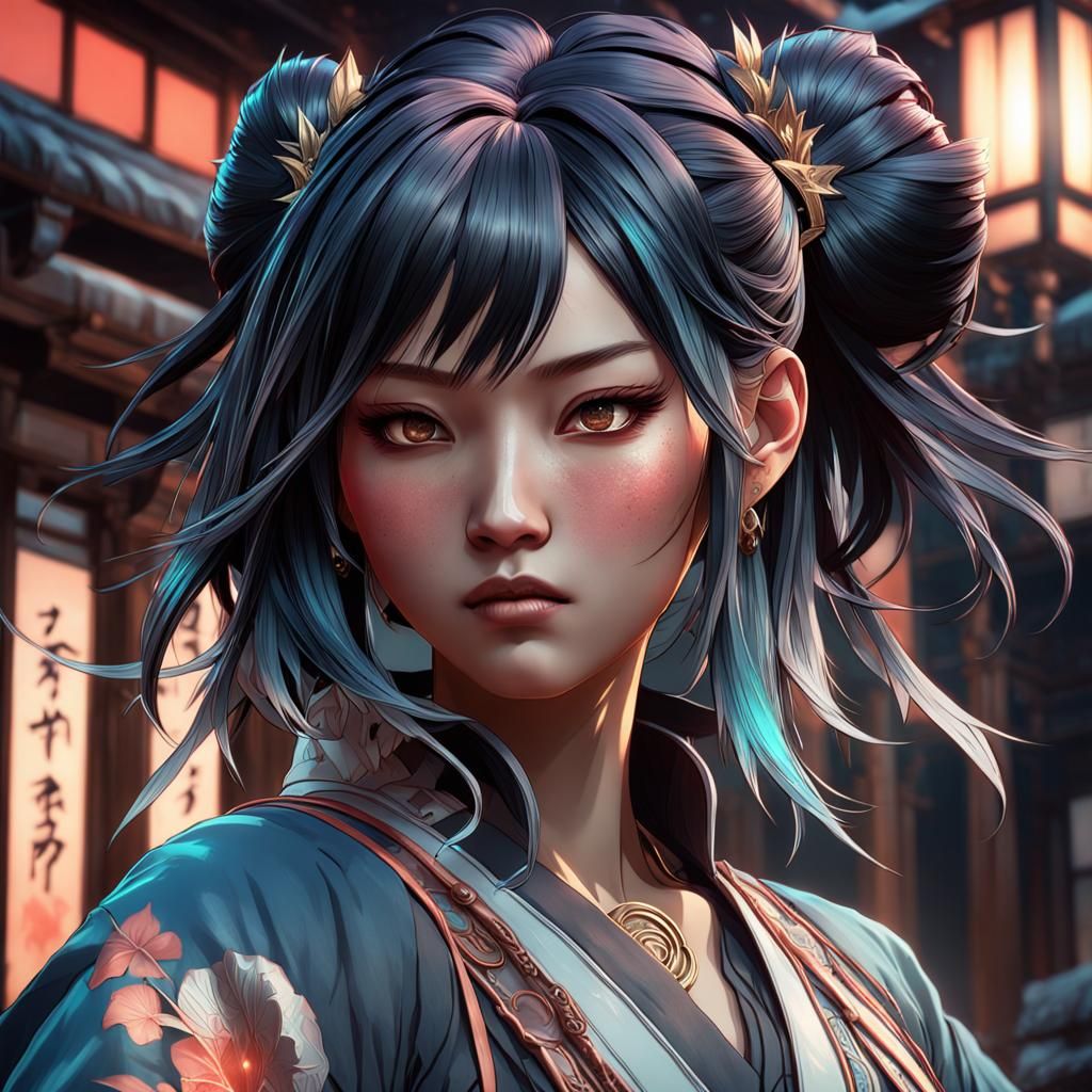 Gothic Japanese Girl Portrait in Digital Art Style