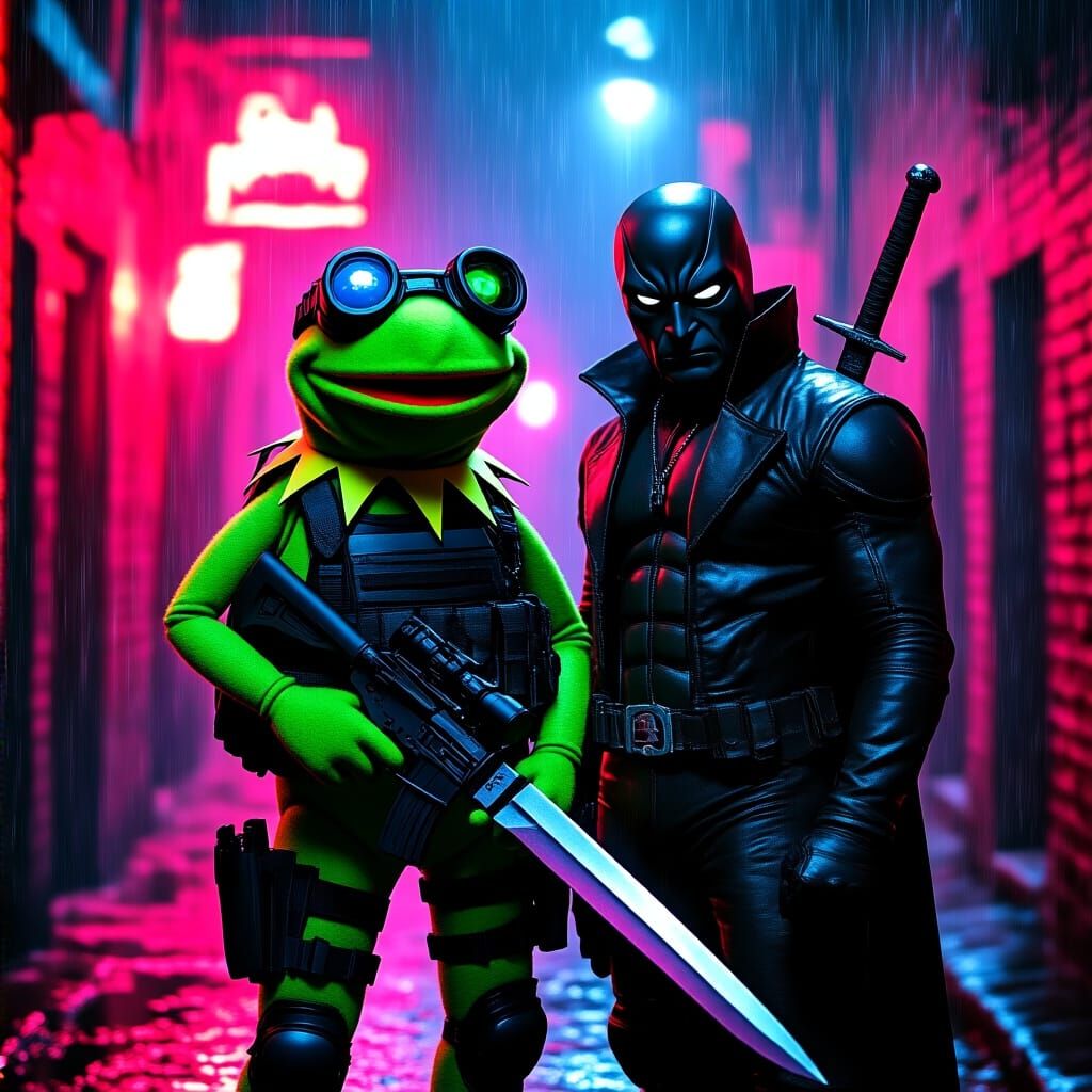 Kermit & Blade in Neon Vampire Nightclub