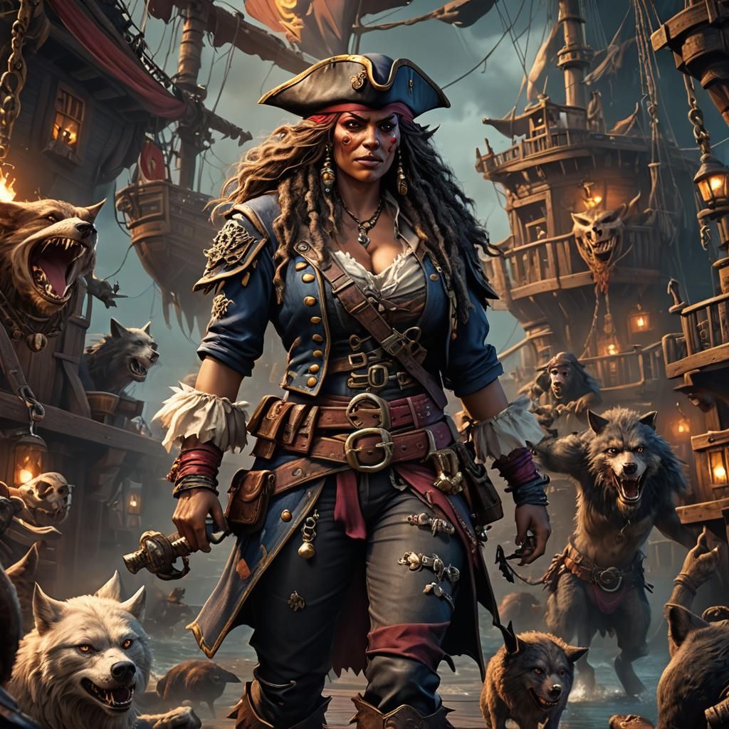 Curvy Werewolf Pirate: Detailed Fantasy Concept Art