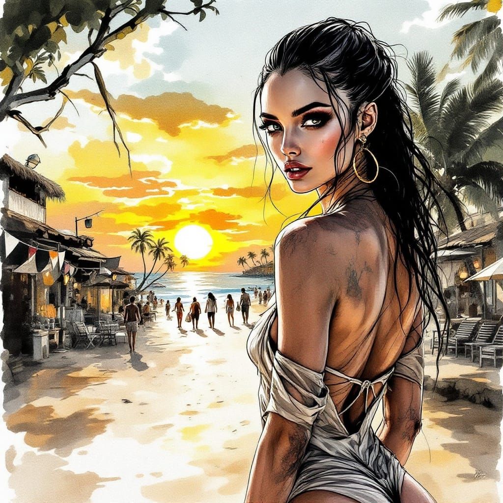 Watercolor sunset photo