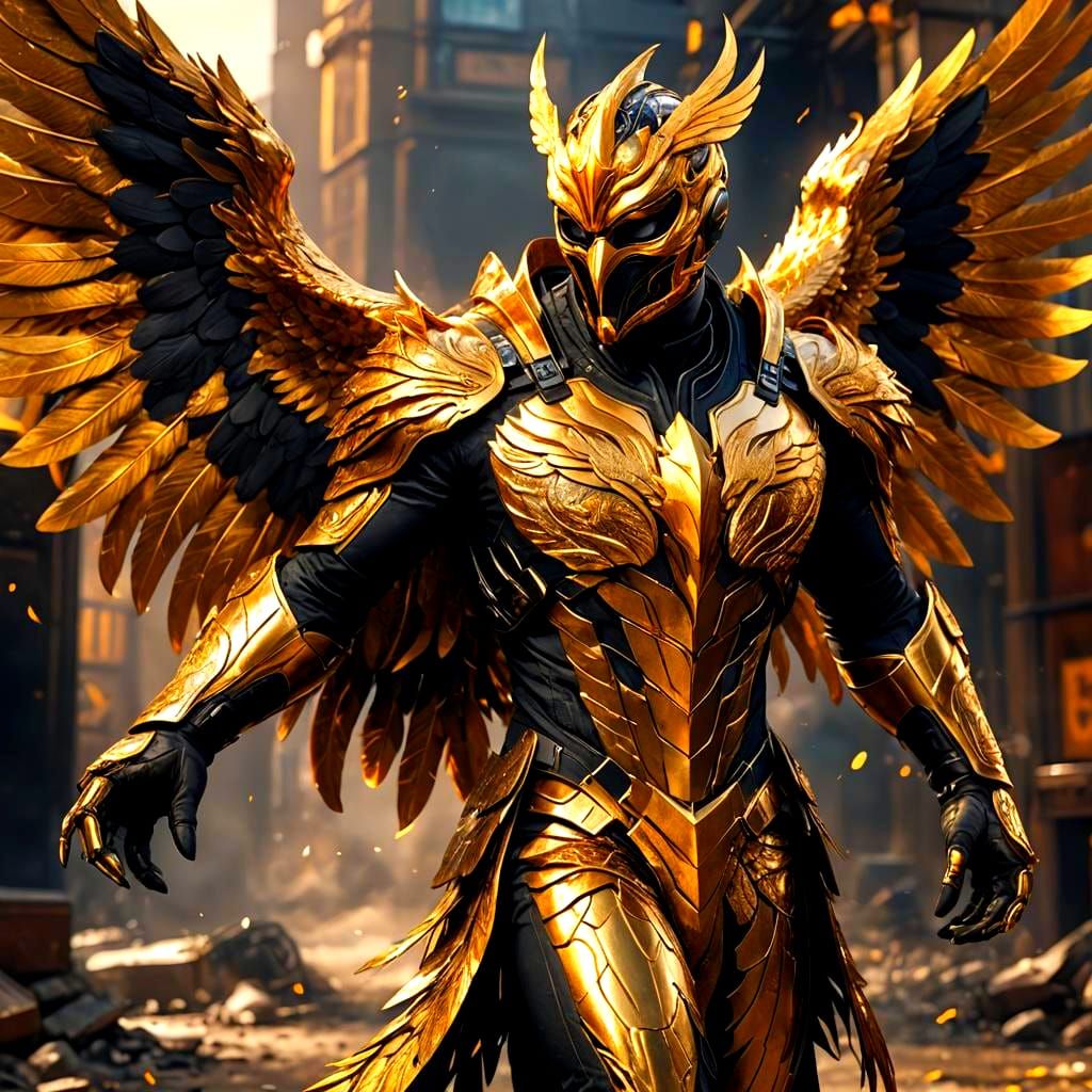 Phoenix Hero in Gold Suit with Black Accents