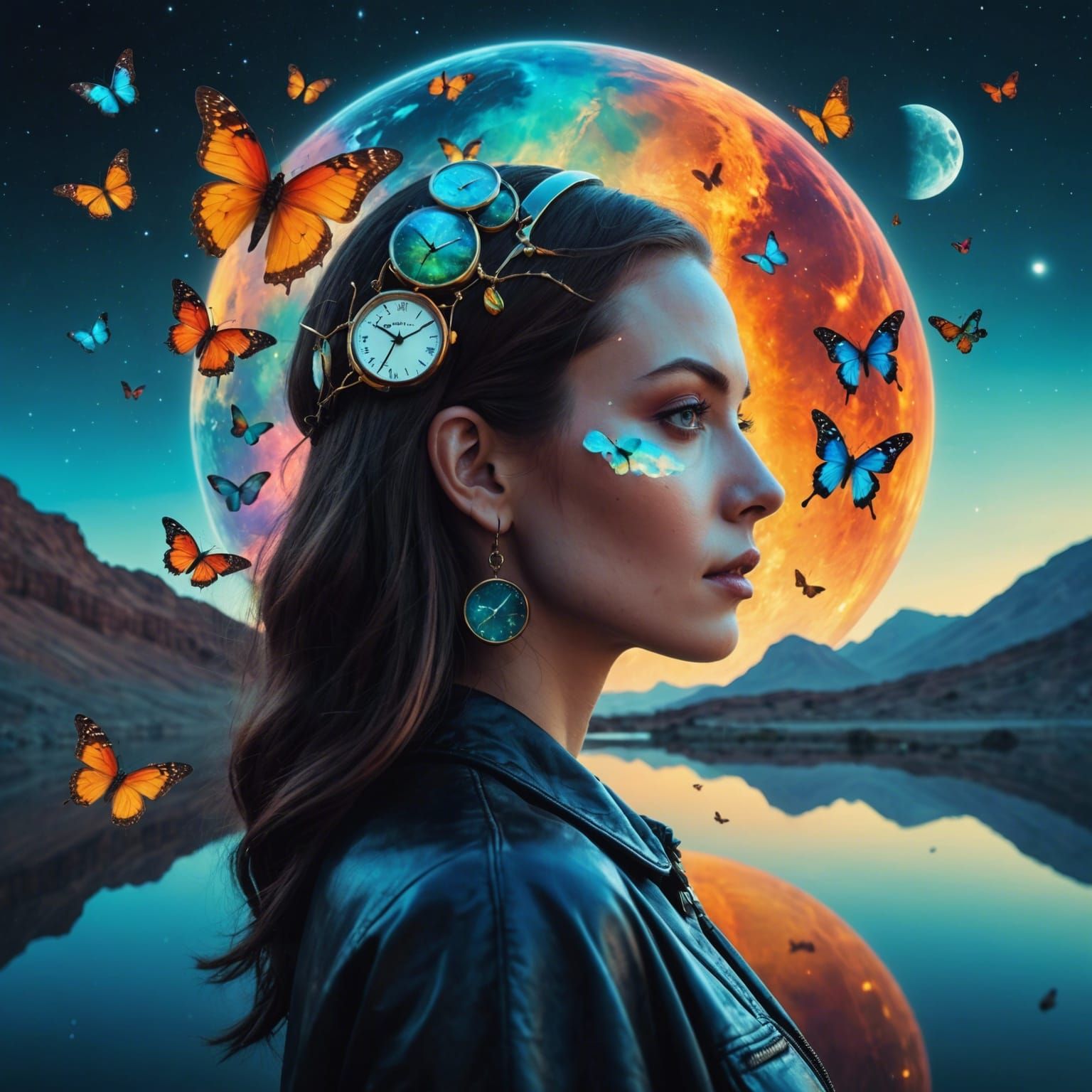 Double Exposure: Woman and Alien Landscape