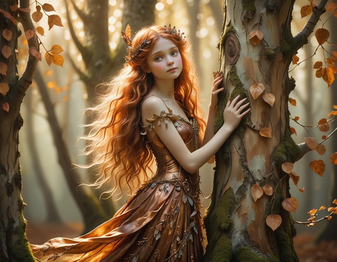 Enchanting Fairy in Forest, Fantasy Art Illustration