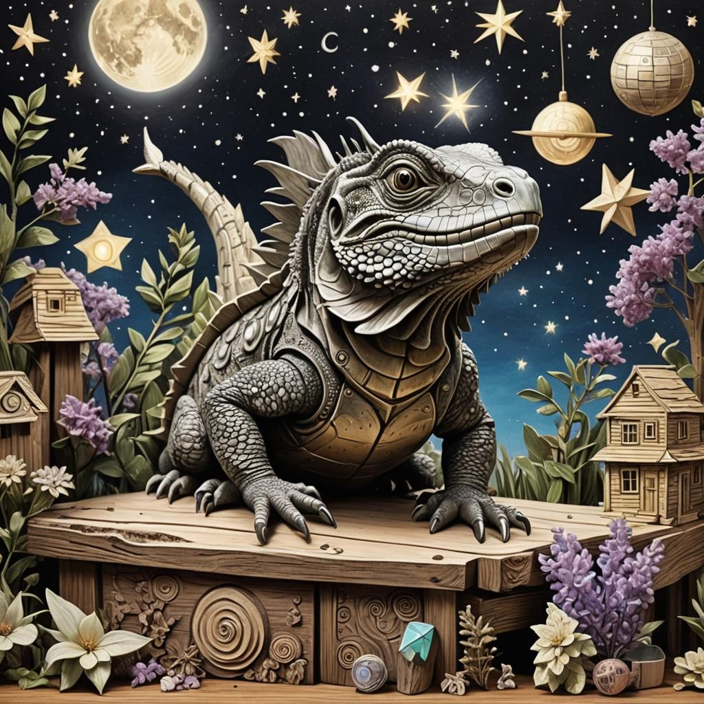 Iguana and Cherry Stargazing: Hyperrealistic Concept Art