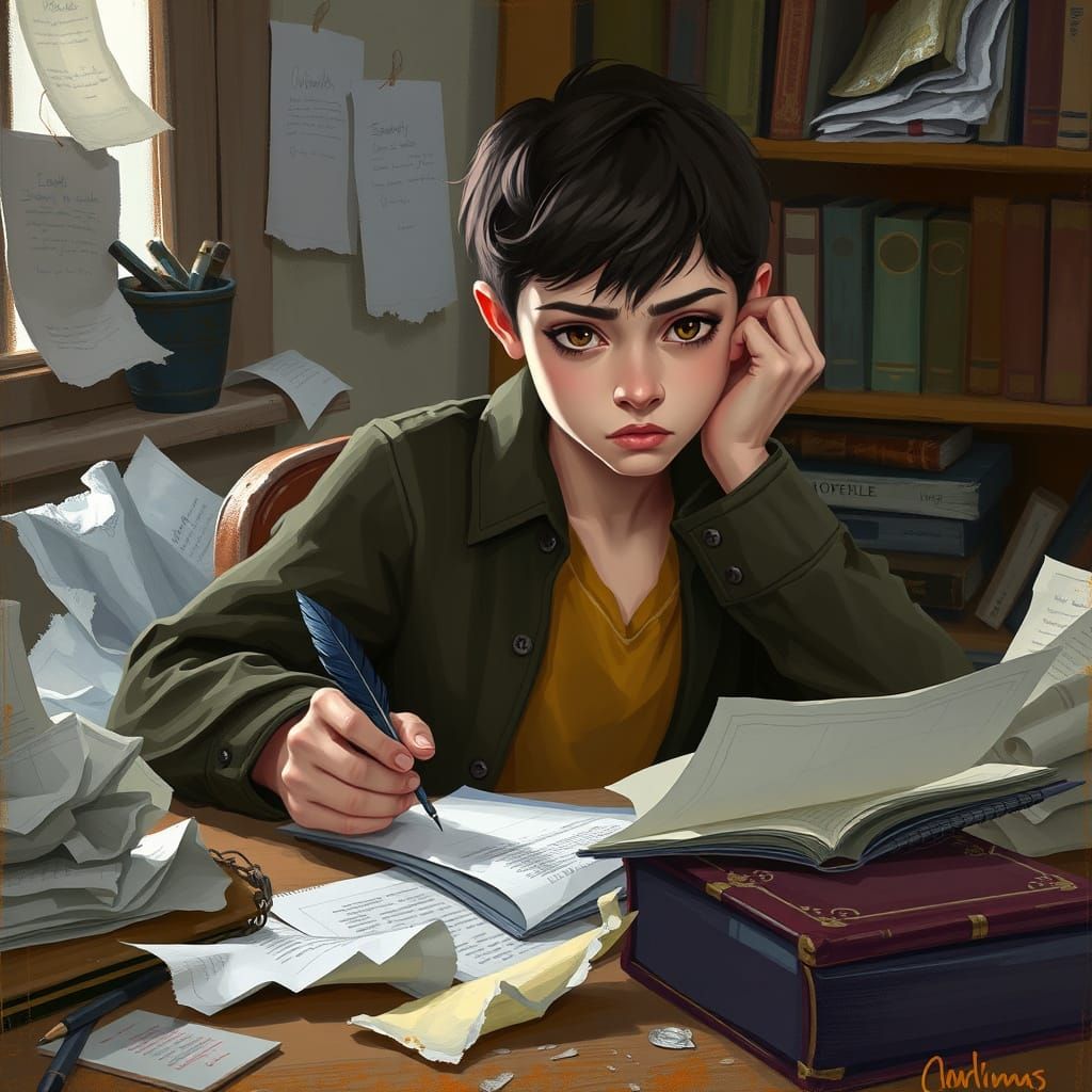 Young Writer's Frustration: An Impressionistic Scene