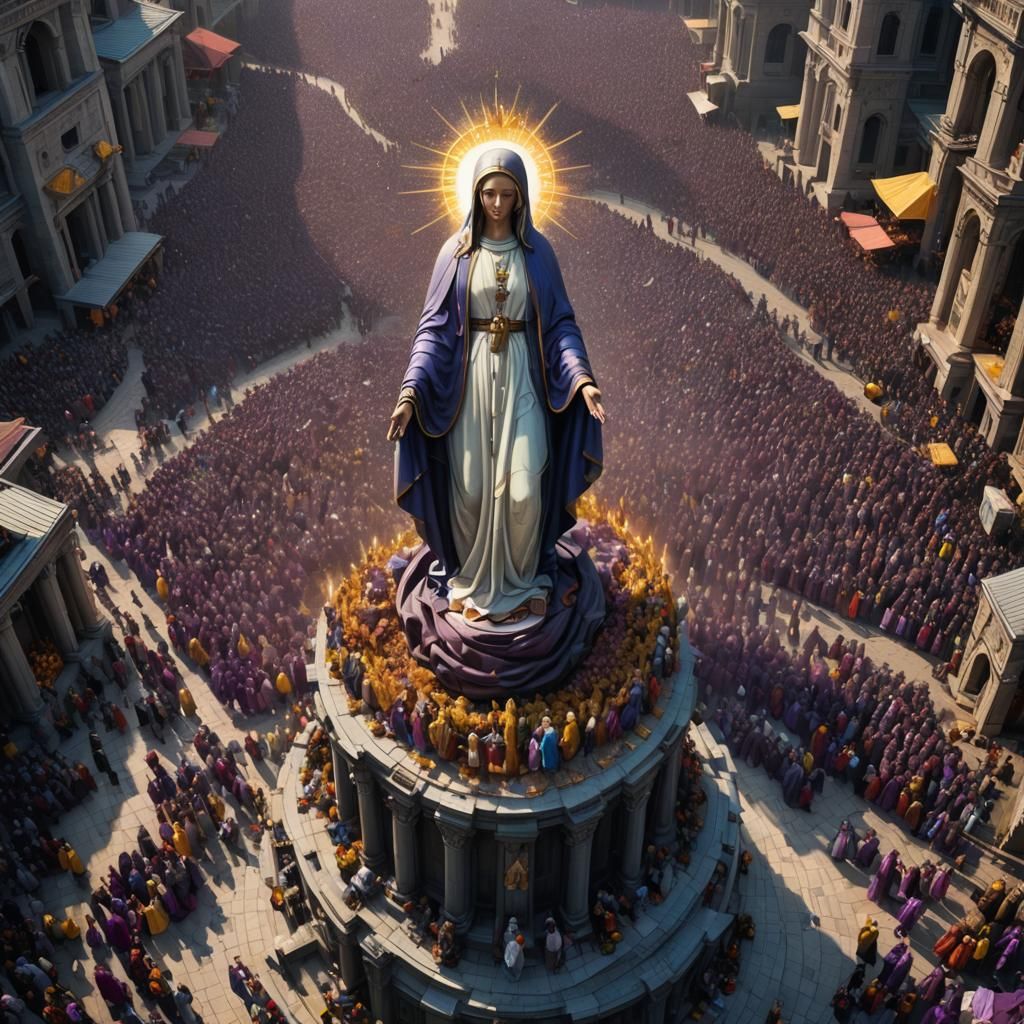 Colossal Virgin Mary Statue in Dark Fantasy Style
