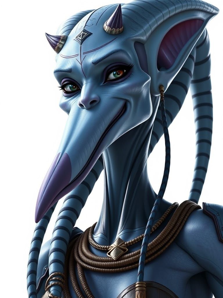 Twi'lek Portrait with Long Neck in Photorealistic Style