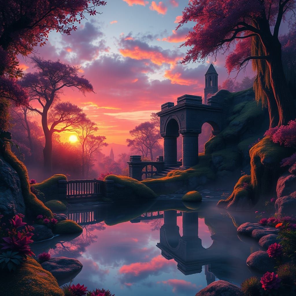 Fantasy Glade at Sunset: Matte Painting