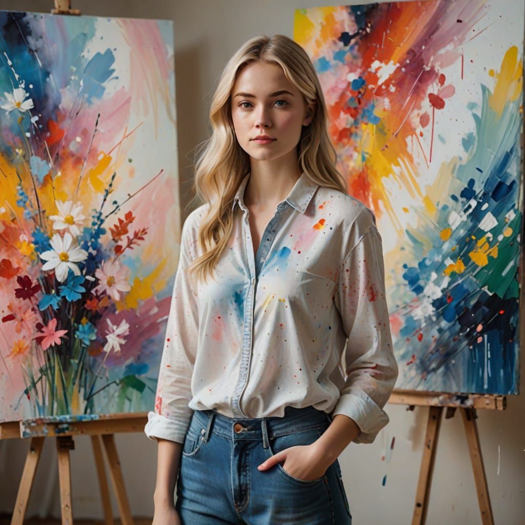 Young Blonde Woman Inspires Creativity in Impressionist Mast...