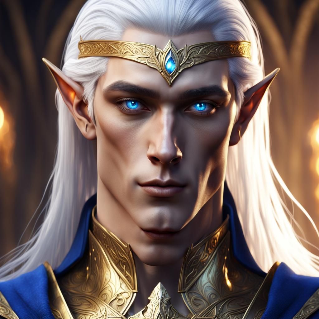 Handsome Golden Elf with Glowing Eyes, Fantasy Art