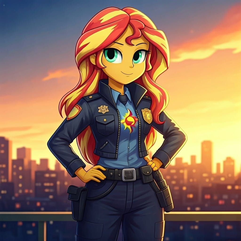 Heroic Sunset Shimmer in Cyberpunk Police Uniform