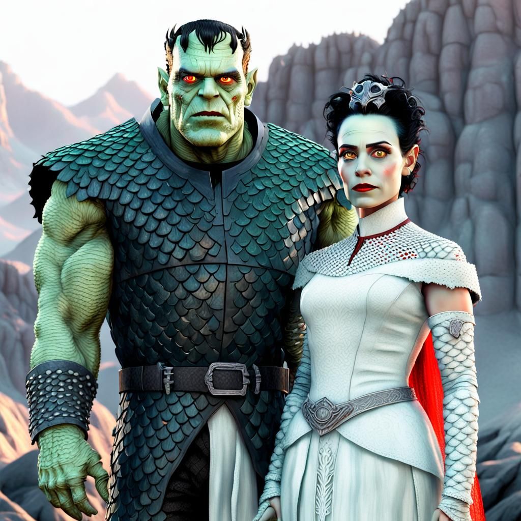 Frankenstein and Bride Date Night in Cyberpunk City