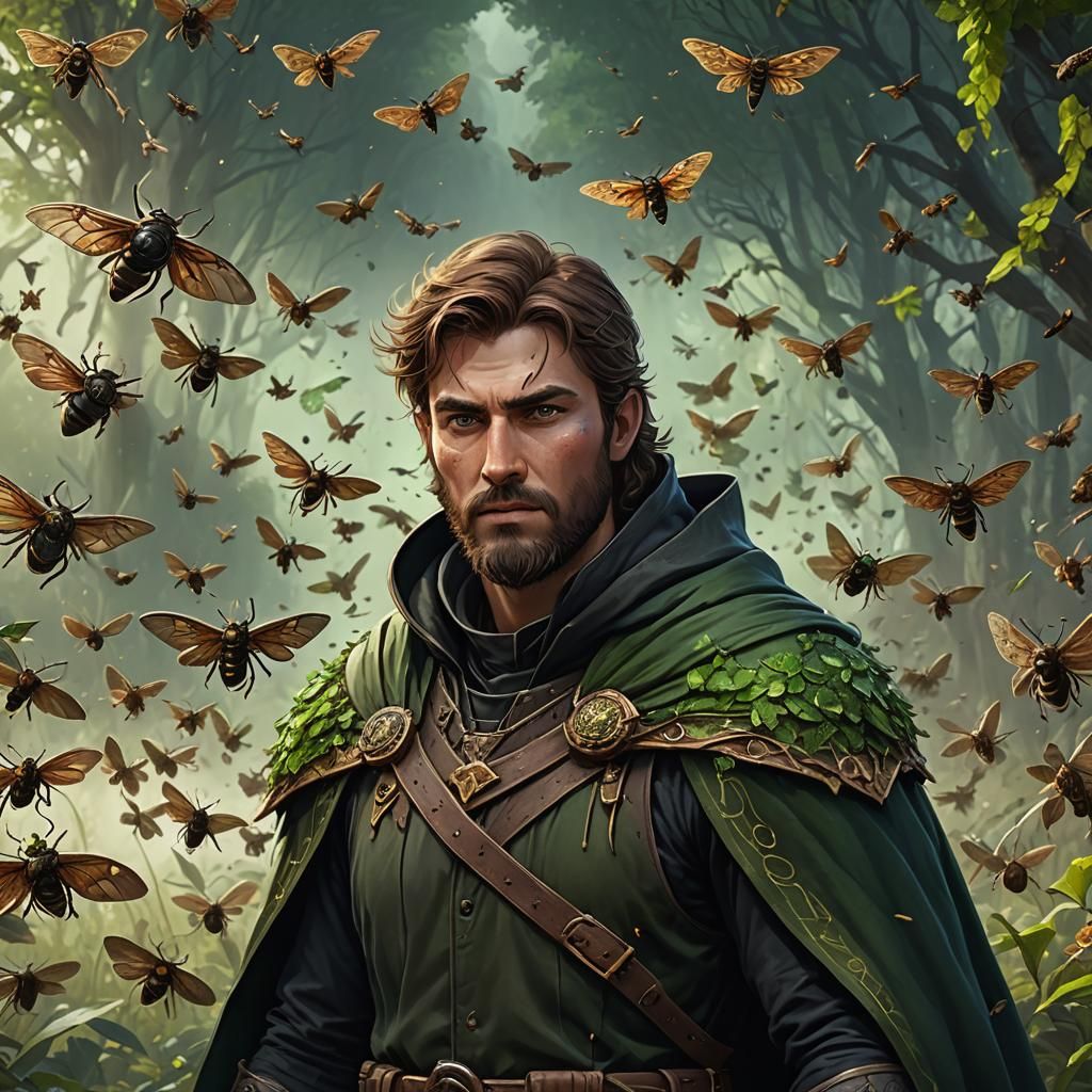 Swarmkeeper Ranger with Insect Swarm in Fantasy Art