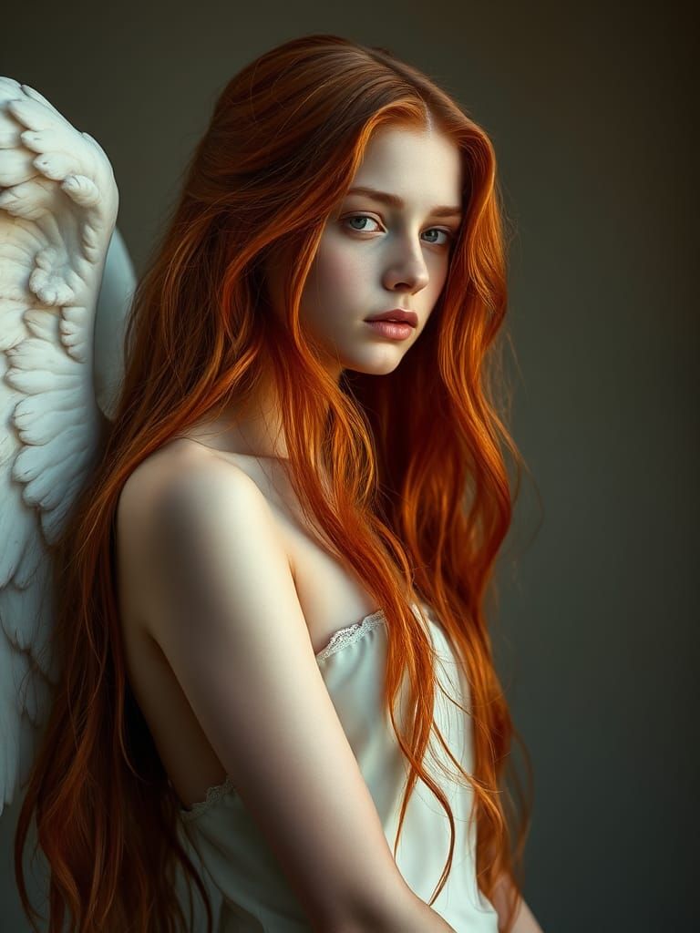 Ethereal Redhead Angel in Rembrandt Lighting