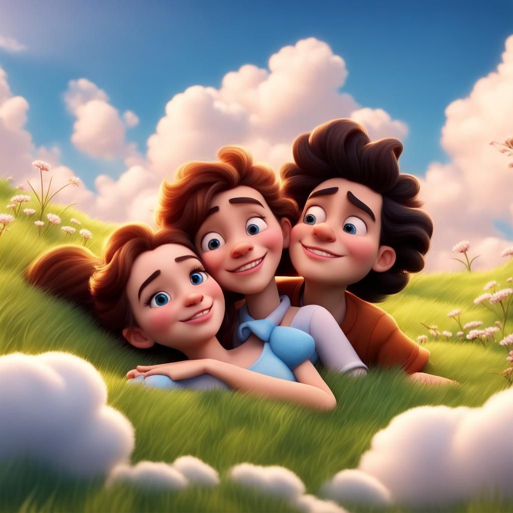 Charming Couple in Meadow: 3D Animated Scene