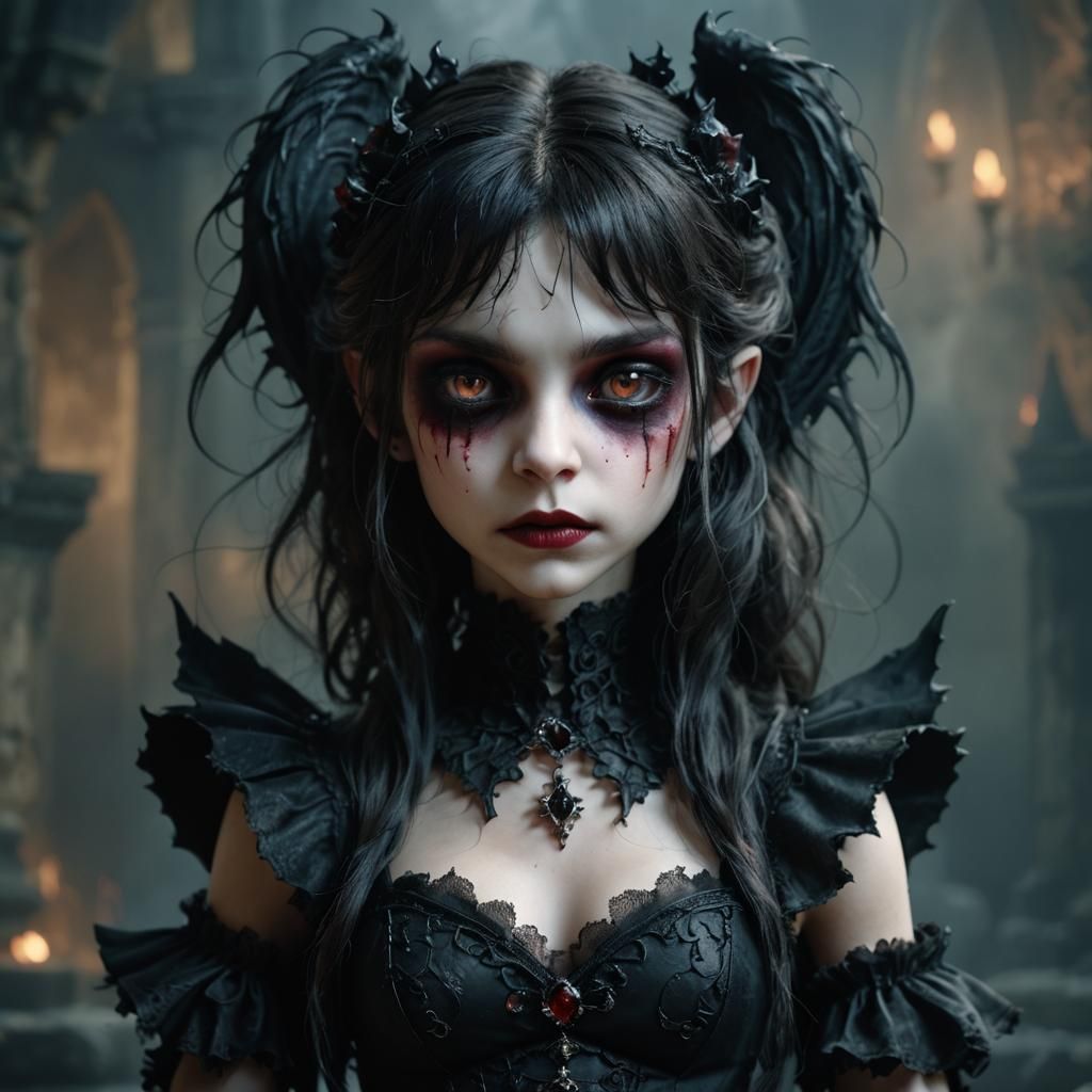 Baby Vampire on Throne in Gothic Castle