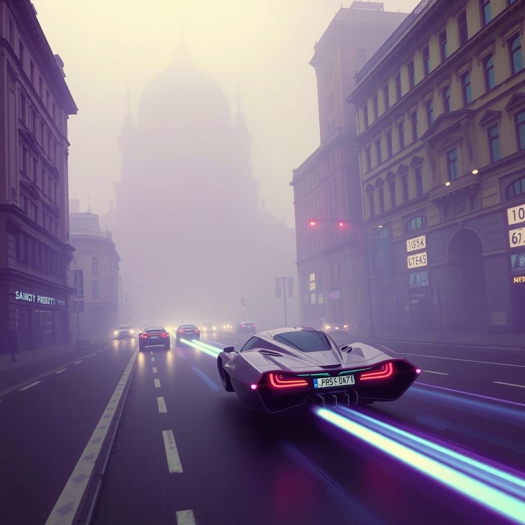 Saint-Petersburg: Futuristic Purple Fog on Nevsky Prospekt