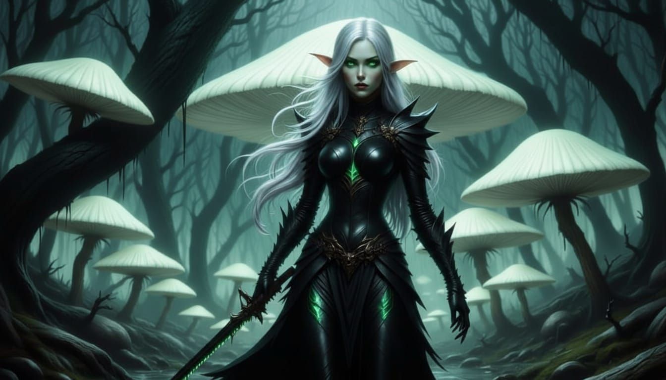 Drow Elf Warrior in a Dark Fantasy Cave