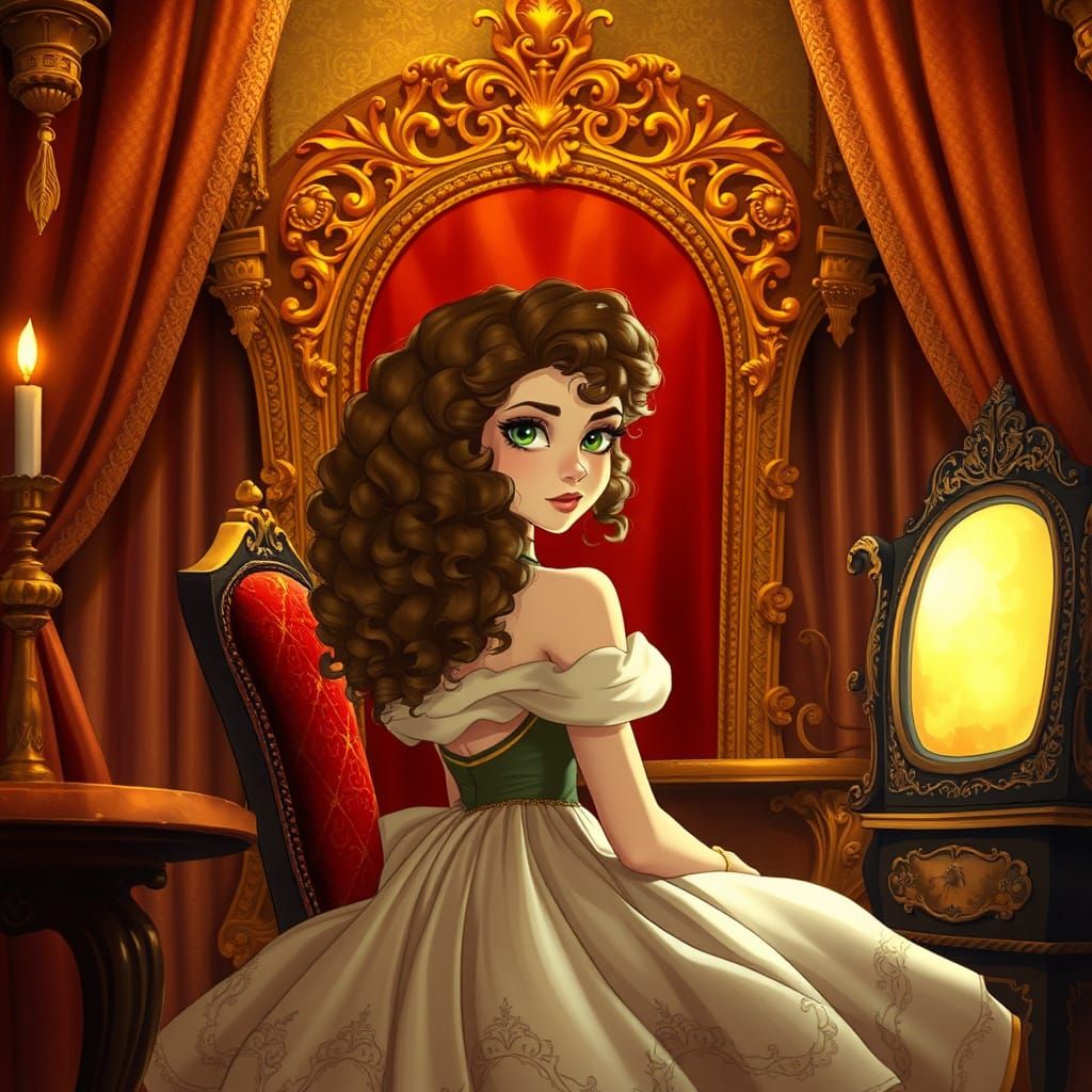 A Regal Princess Watches TV in a Lavish Throne Room