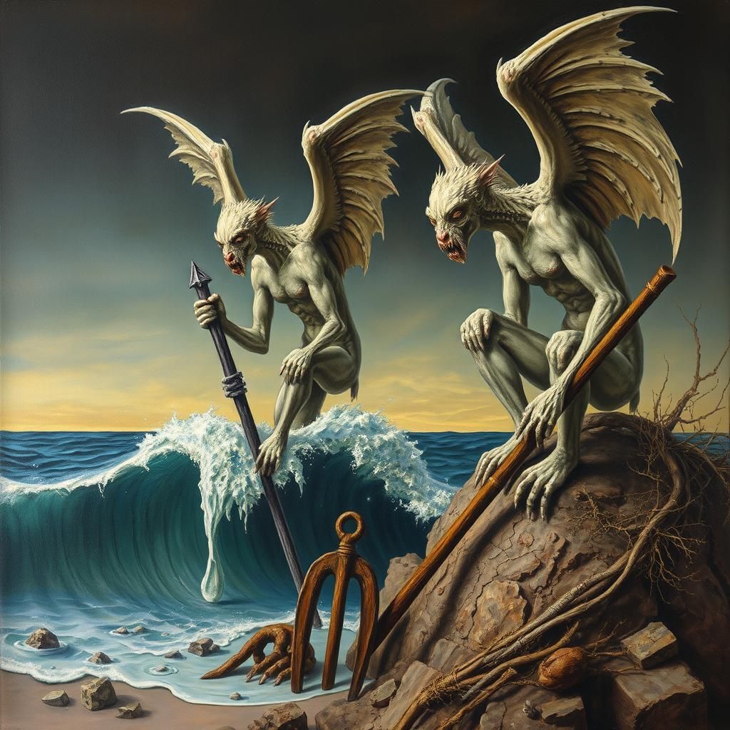 Surreal Gargoyles Trap Girl in Melting Seascape