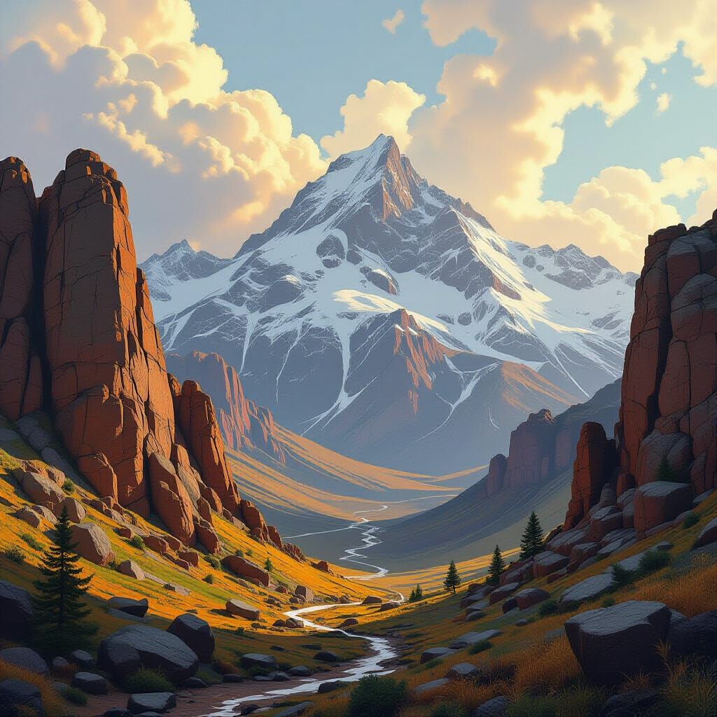 Majestic Mountains and Rugged Rocks in Earthy Tones