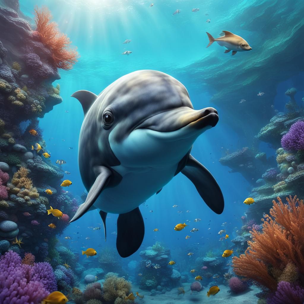 Cute Dolphin in Ocean: Detailed Matte Painting