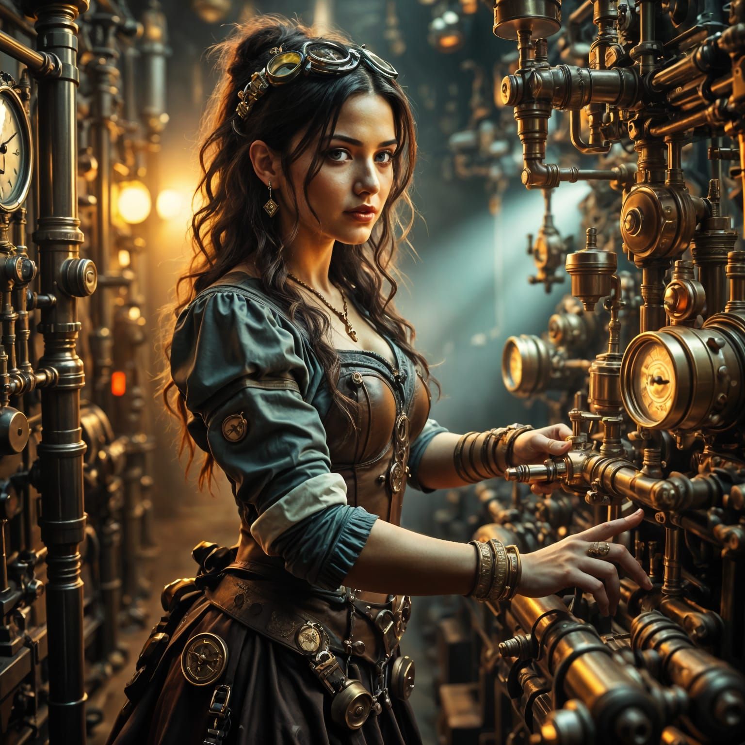 Detailed Steampunk Woman in Industrial Setting