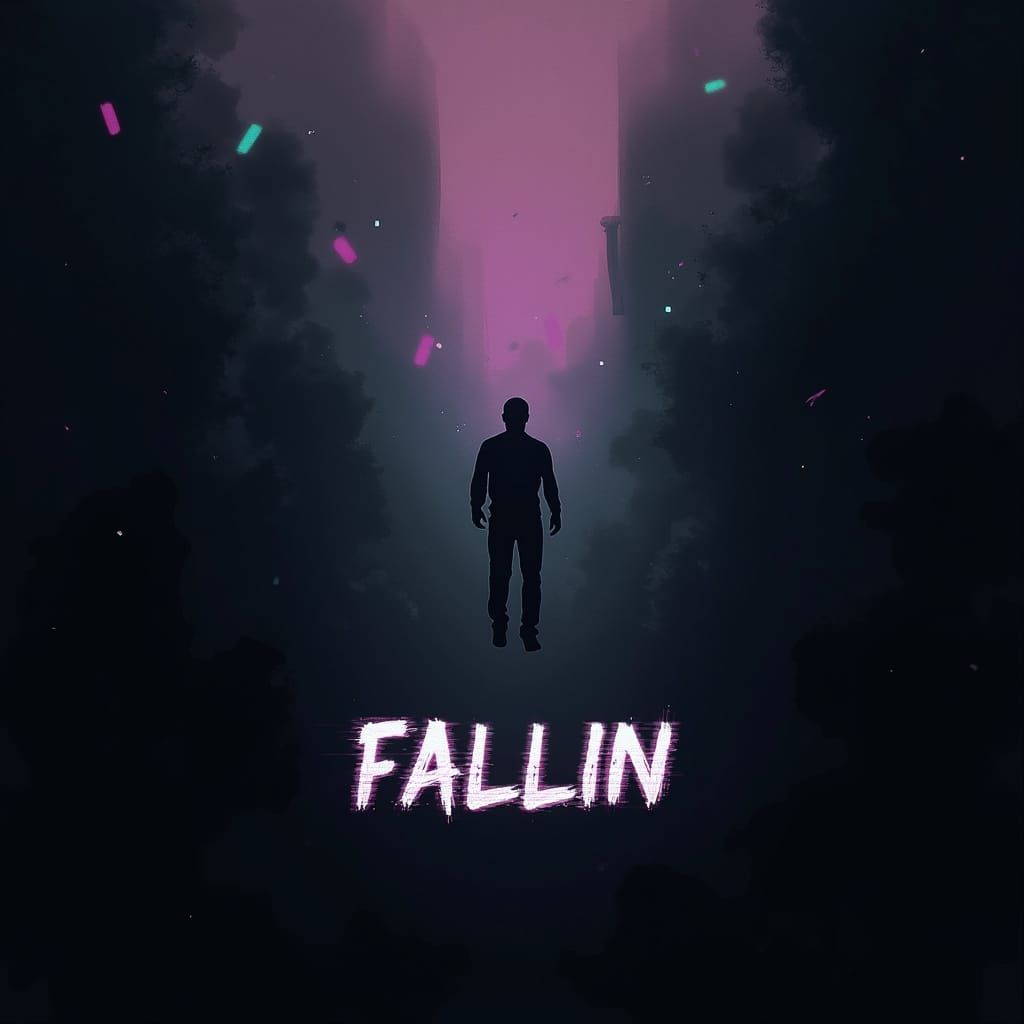 Figure Falling into Darkness with Digital Glitches