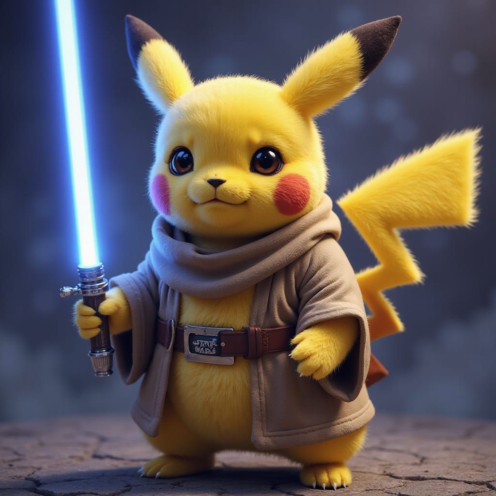 Pikachu in Epic Fantasy Armor as Jedi Master