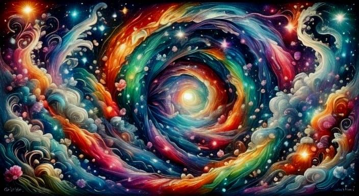 Ethereal Kindred Souls in Stained Glass and Cosmic Swirl