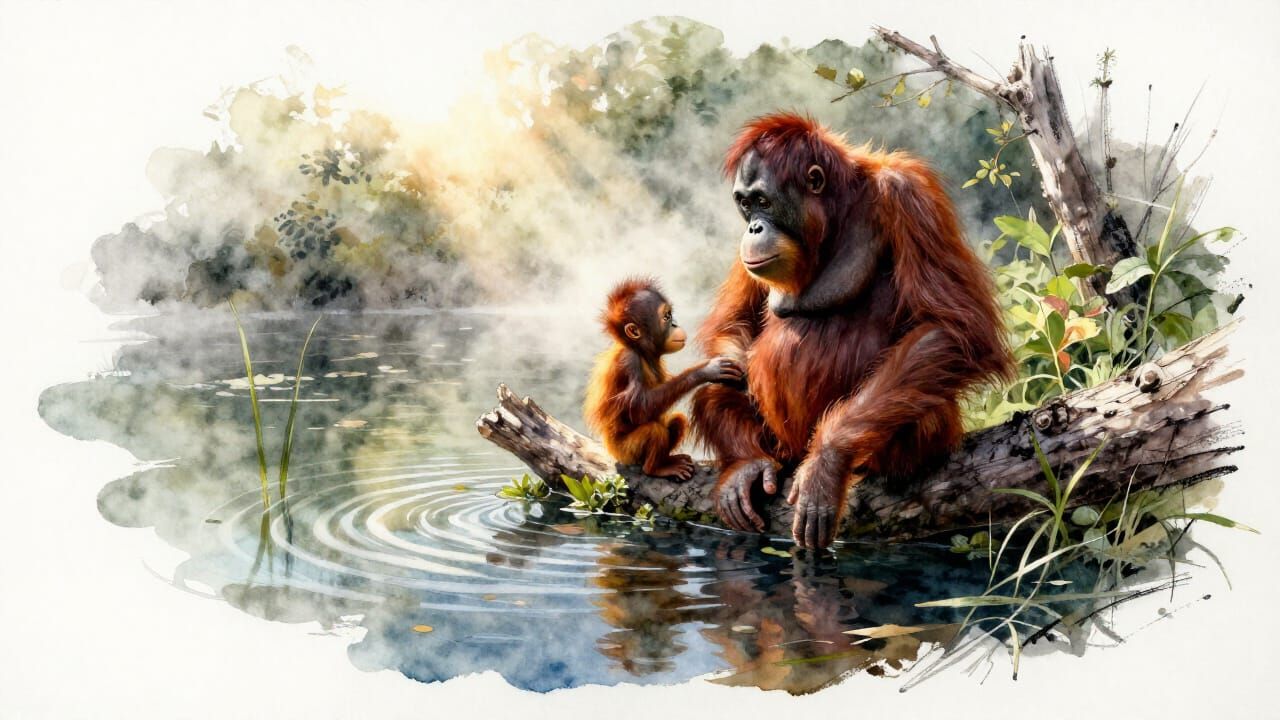 Orangutan and her young