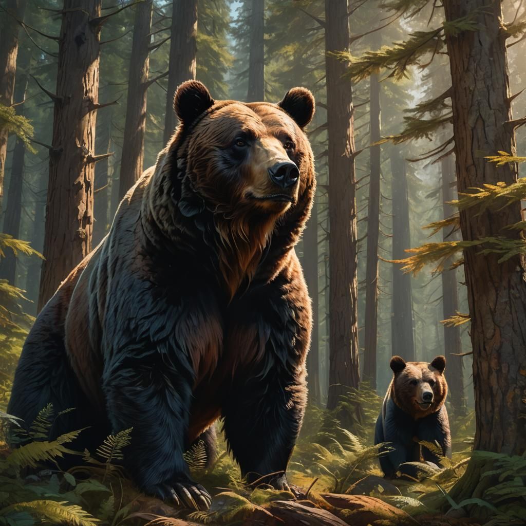 Hybrid Bear Portrait in Forest Inspired by Rutkowski
