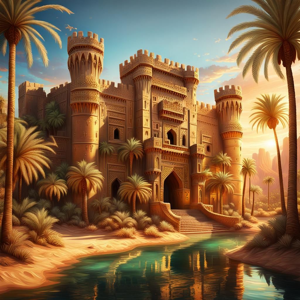 Desert Oasis: Ancient Castle Concept Art