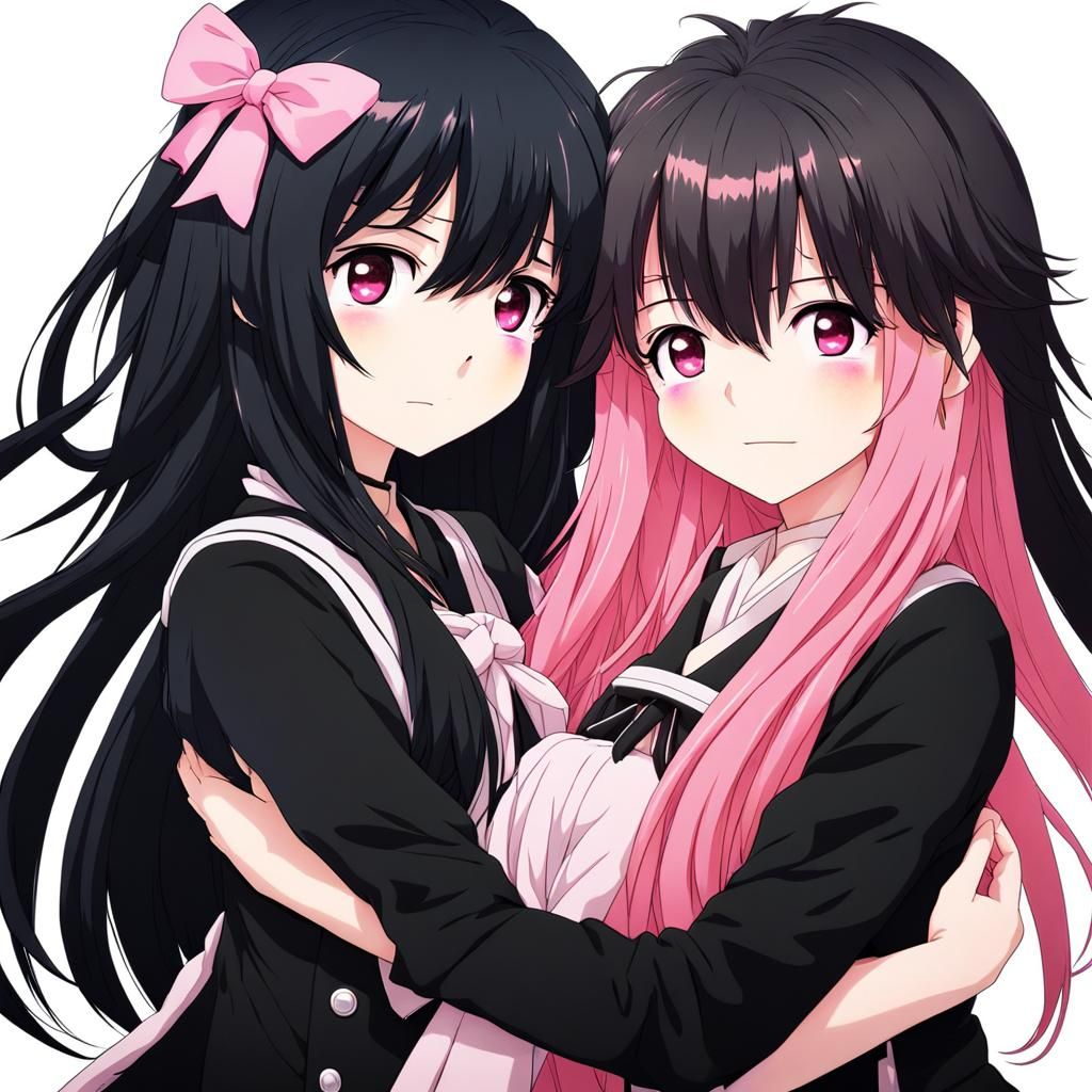 Anime Girls Embrace: Manga-Style Key Visual