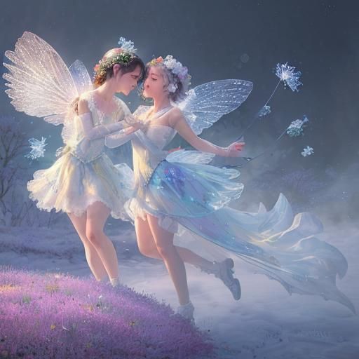 Luminescent Fairy Dancing in Frozen Flower, Impressionistic ...