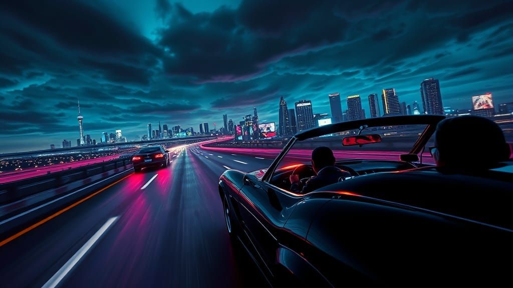Sci-Fi Noir: Neon Highways and Futuristic Car Chase