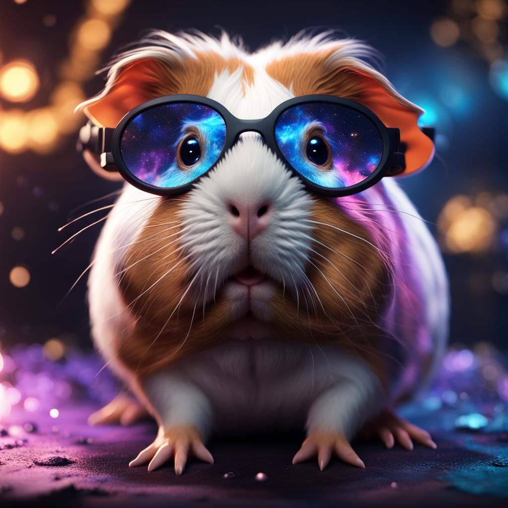 Guinea Pig in Galaxy Glasses: Detailed Matte Painting