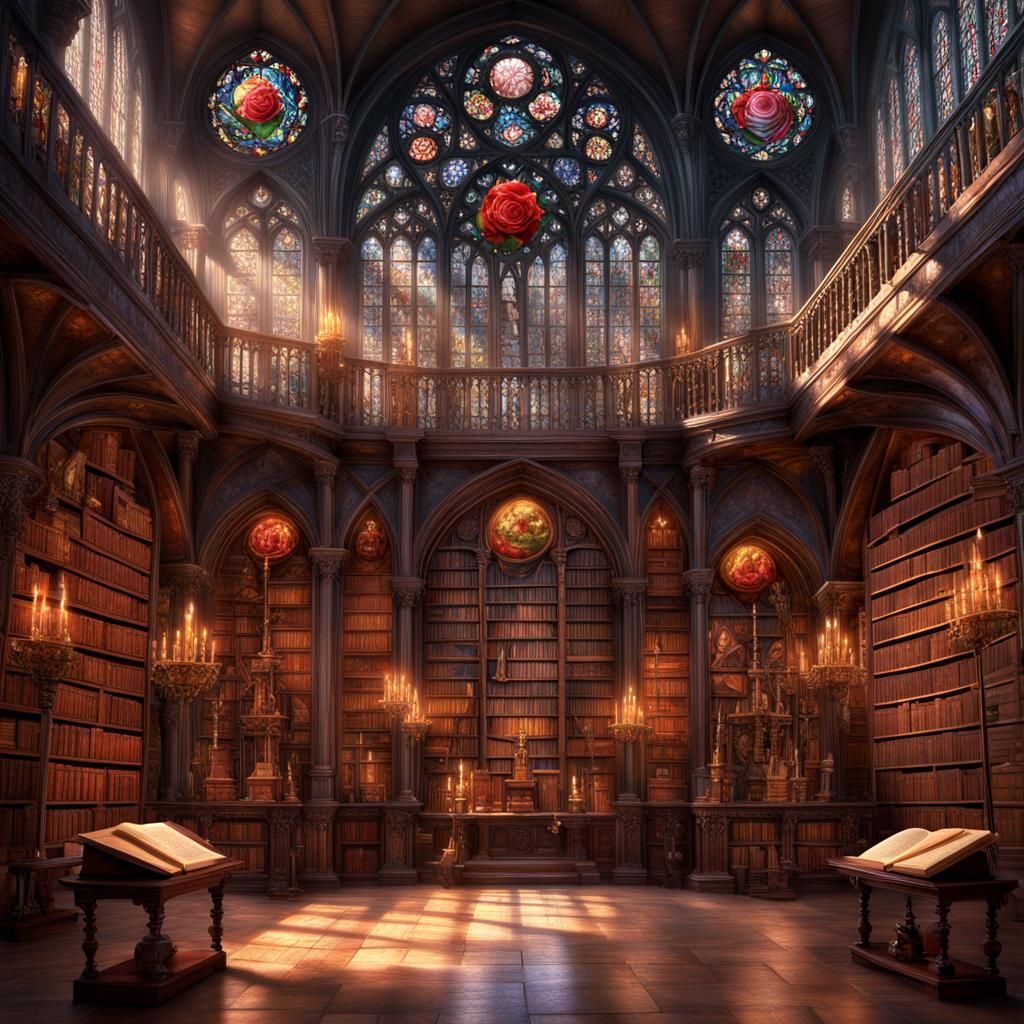 Monastery Library in Medieval Style with Light Effects