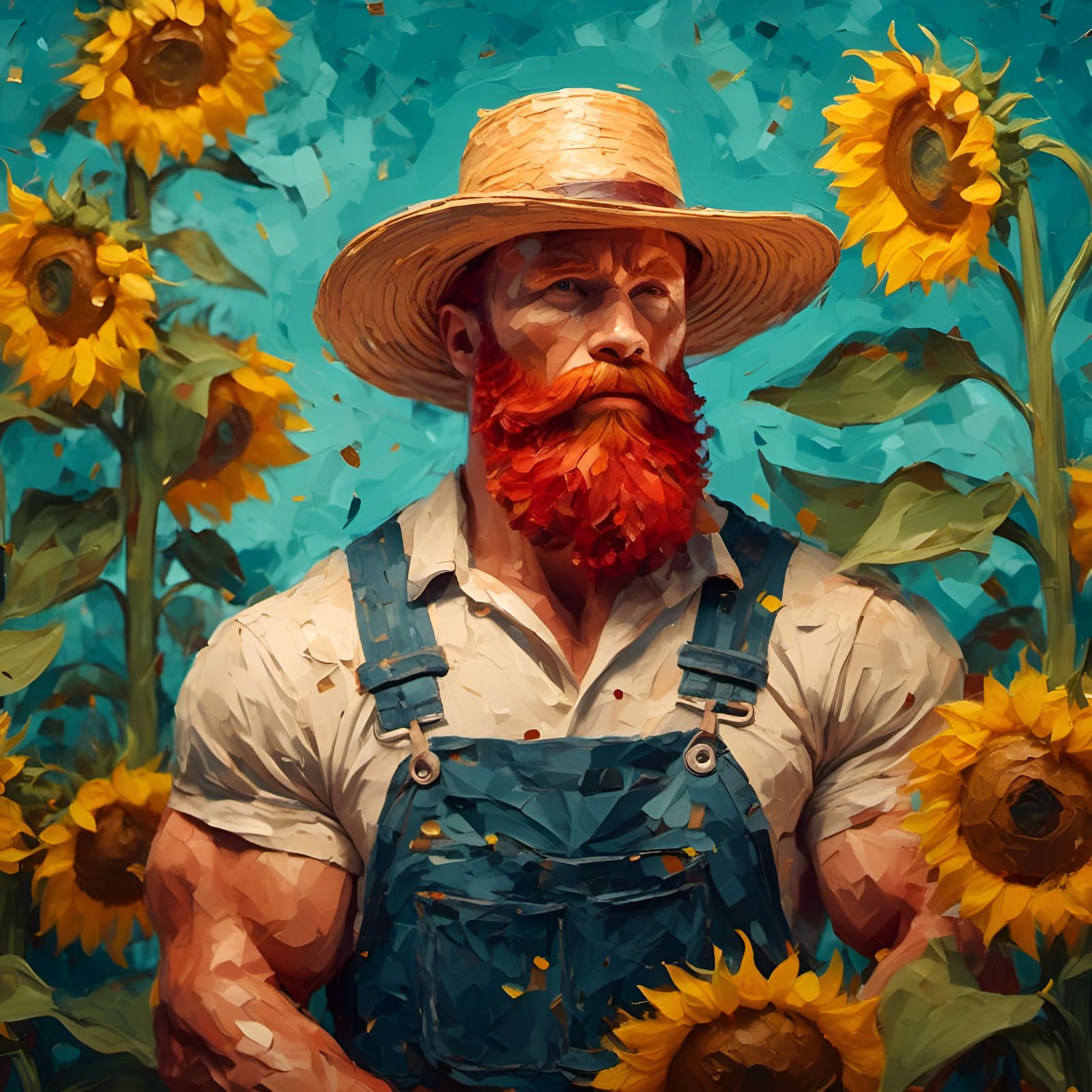 Muscular Rambo Portrait in Van Gogh Style