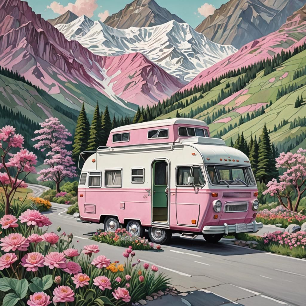 Pink vintage camper
