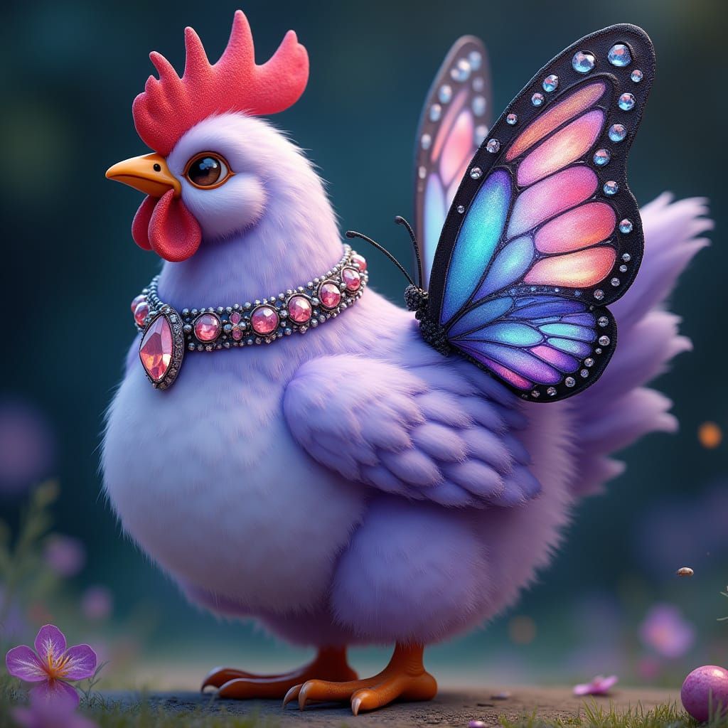 Vibrant Purple Chicken with Stunning Butterfly Wings