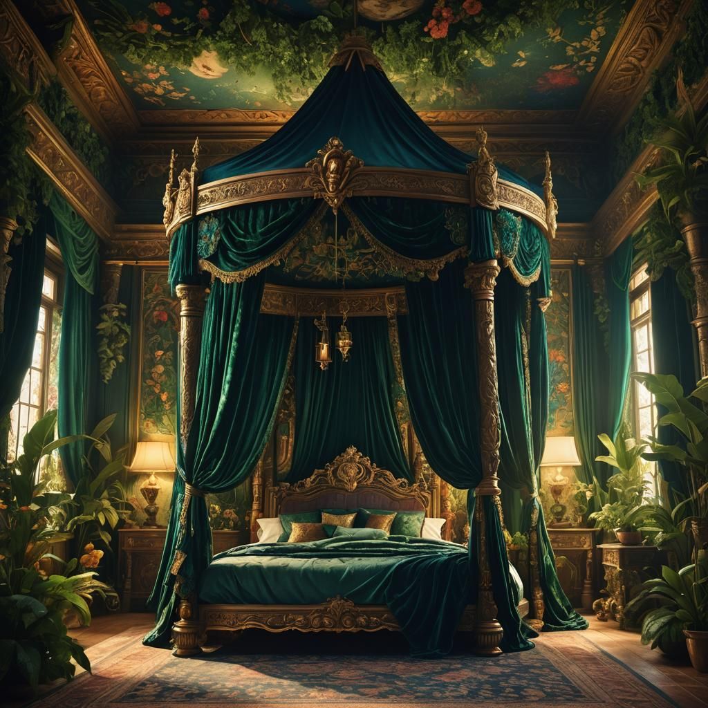 Luxurious Fantasy Bedroom with Regal Four-Poster Bed