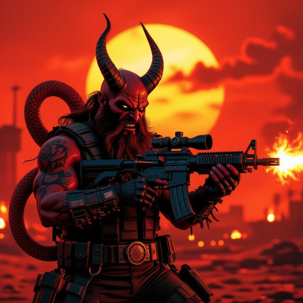 Barbazu Devil in Apocalyptic Dieselpunk Style