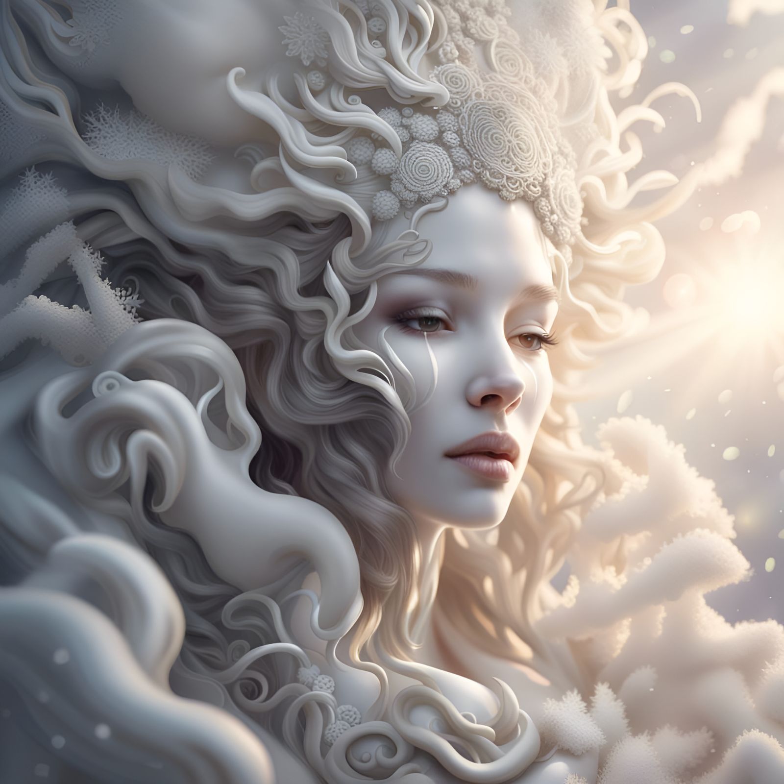 Snow Spirit Woman Face from Ivory Clouds