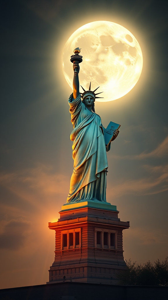 (Beautiful Voluptuous Statue Of Liberty coming to life during the biggest brightest full moon light.:1.5)

(Insanely_Ult...