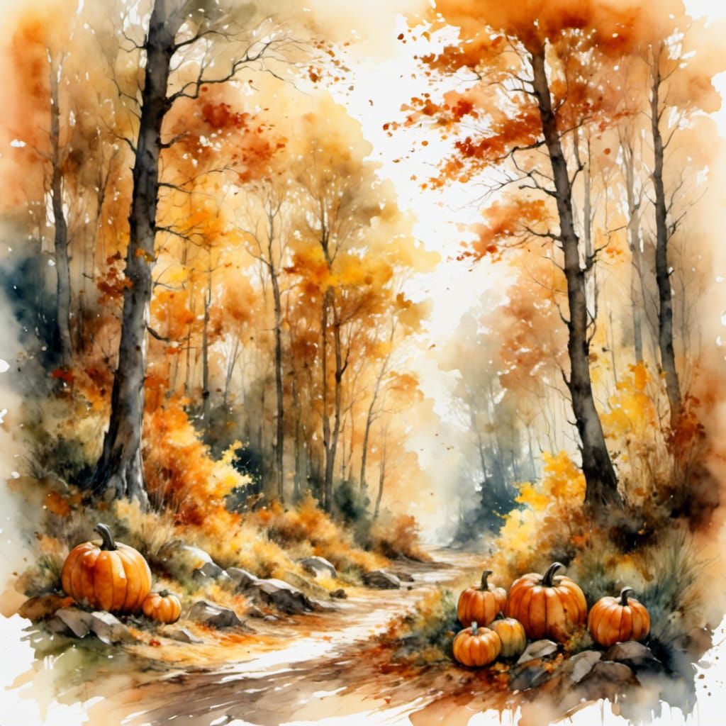 Autumn Forest Path in Impressionist Style