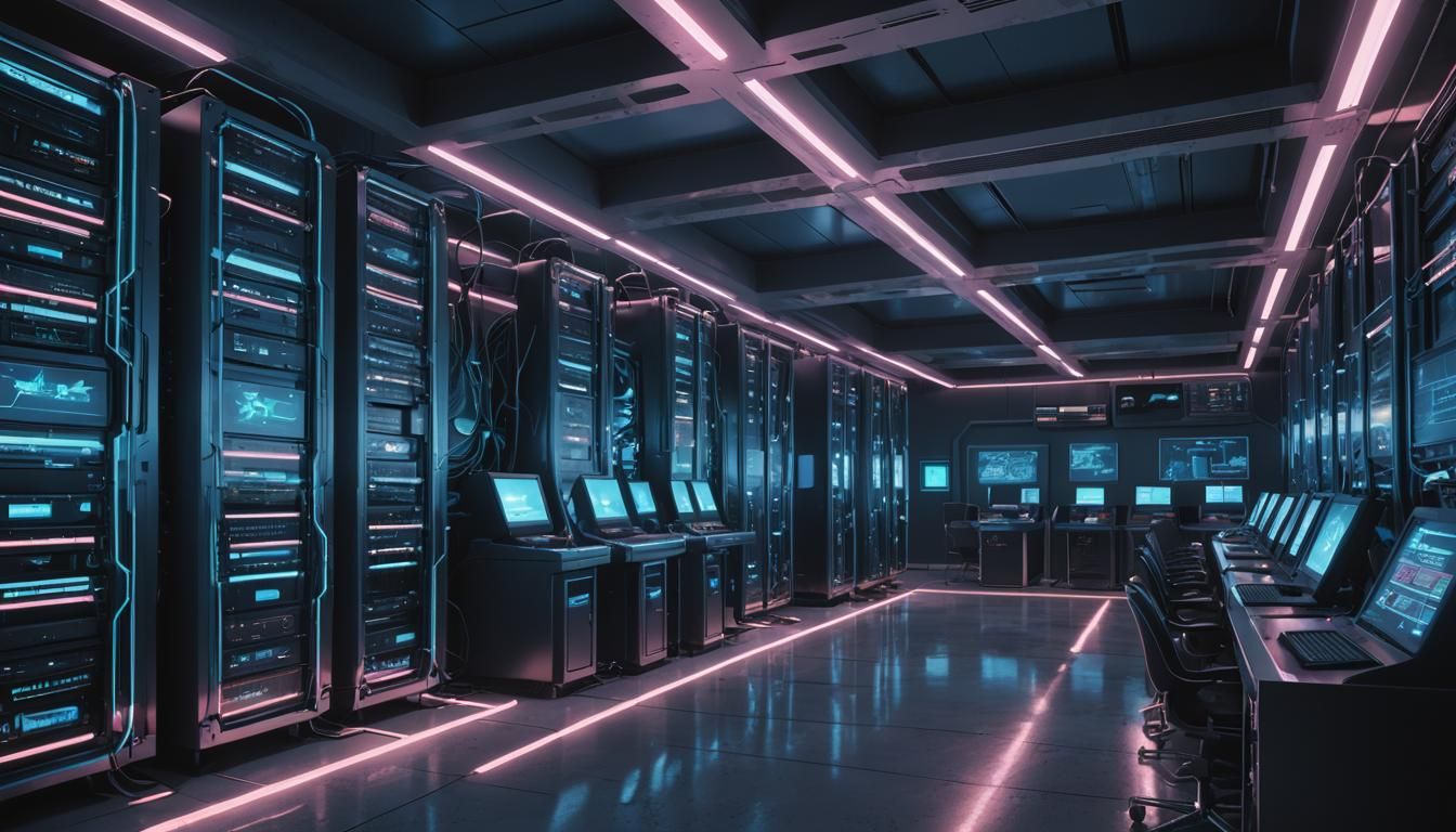 Futuristic Mainframe Computer in Cyberpunk Style