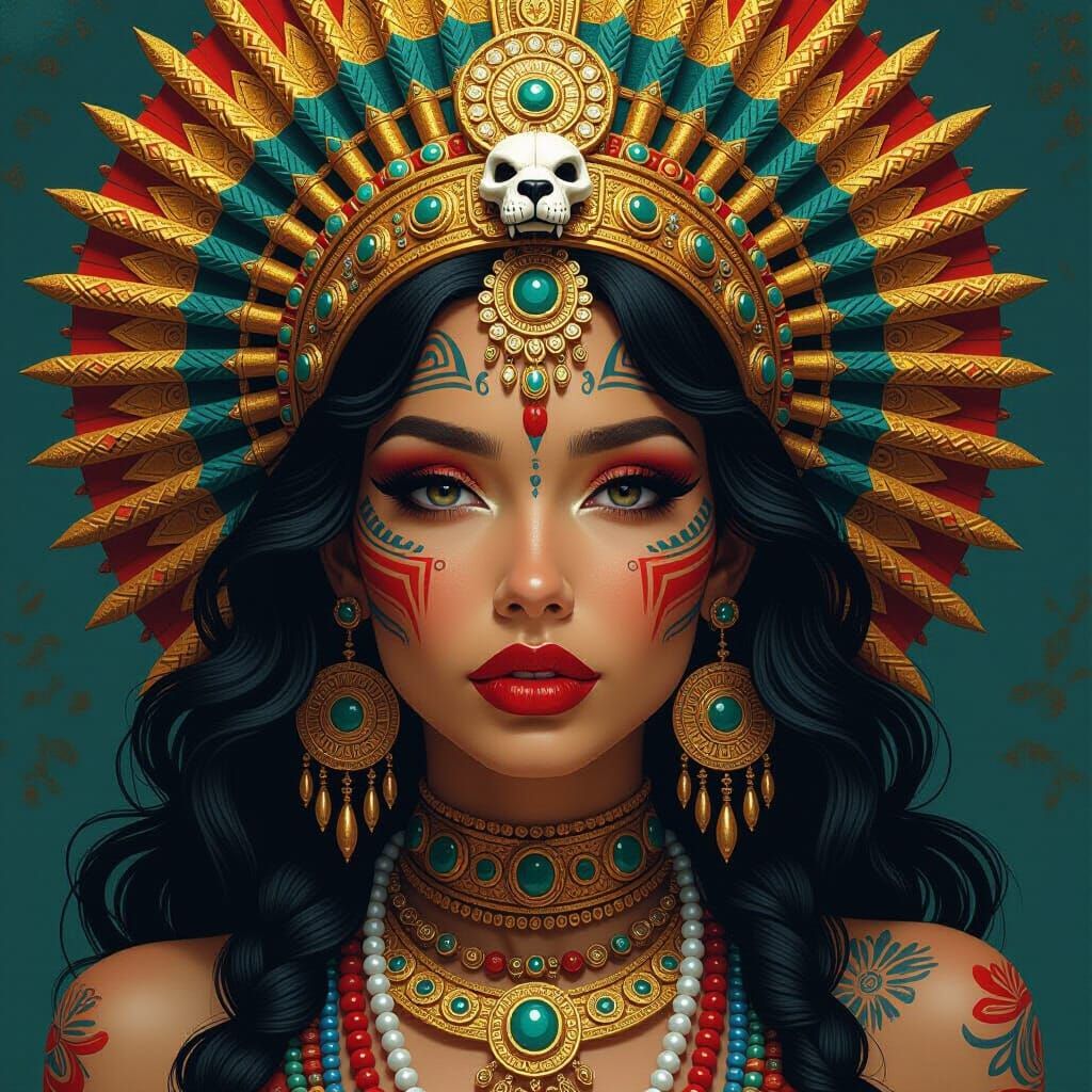 Aztec Mayan Goddess Portrait in Manara Style
