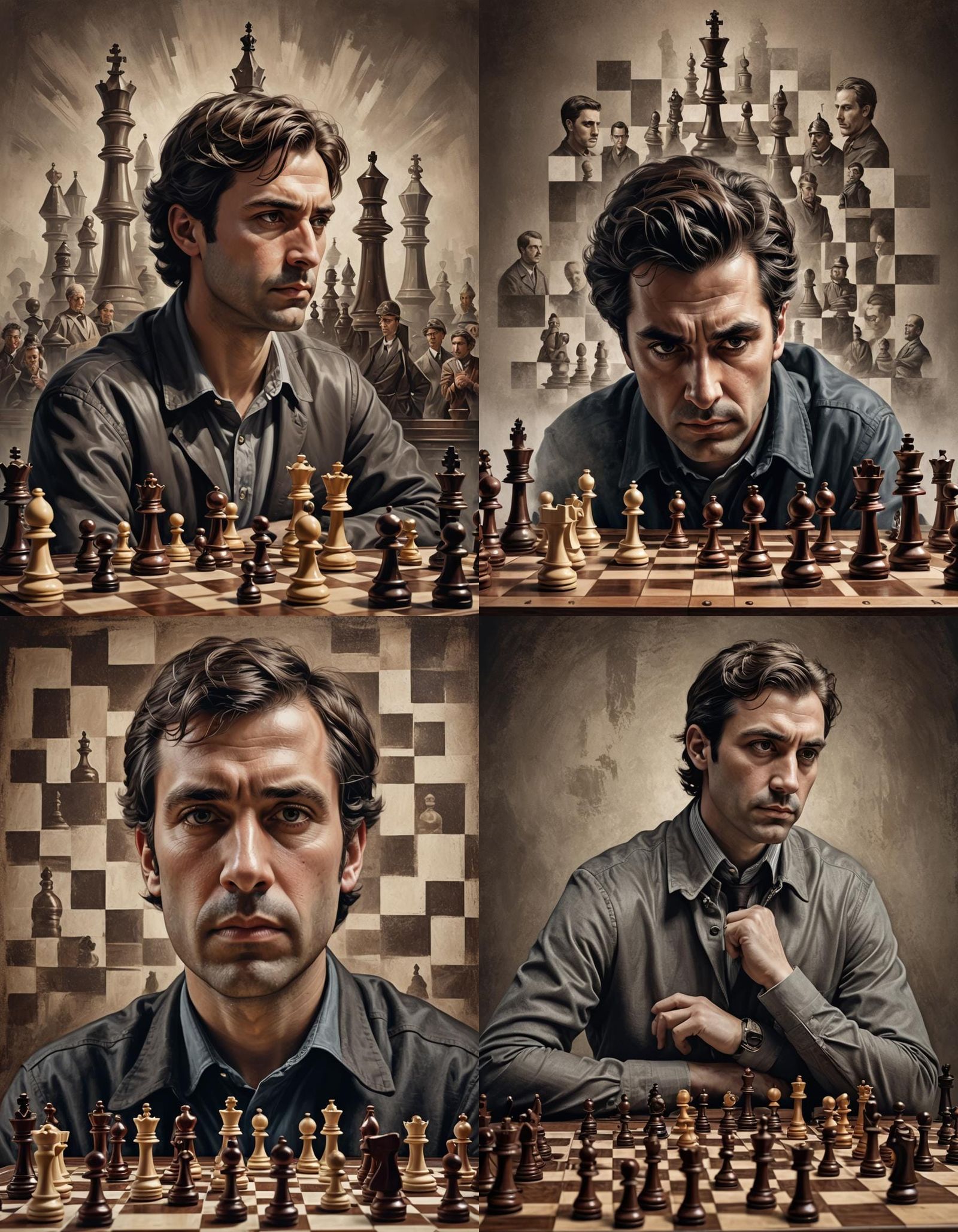 Hyperrealistic Chess Player in Escher-esque Setting