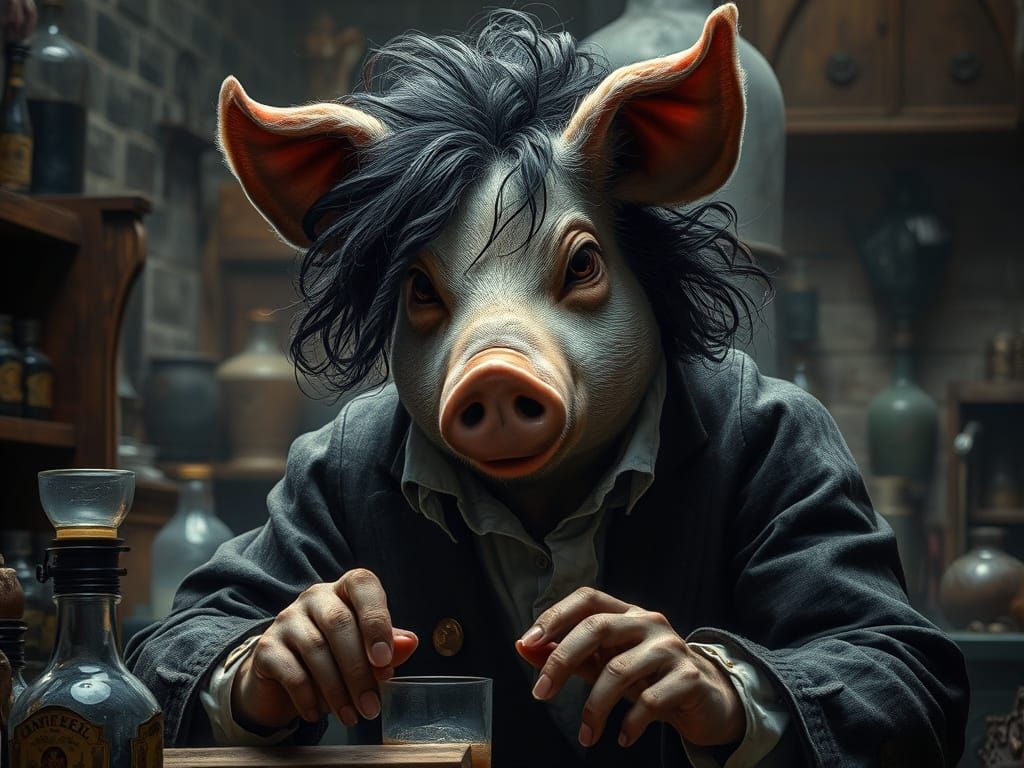 Alchemist with Pig's Head in Baroque Style